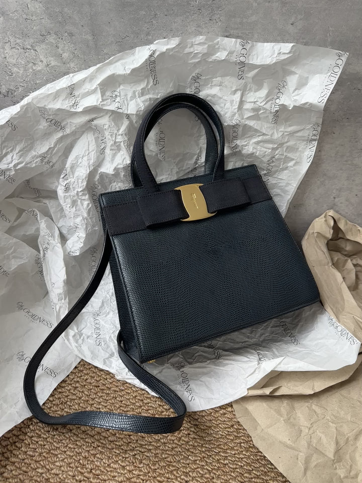 Salvatore Ferragamo Exotic Lizard Skin Kelly Bag 🖤｜Rare Luxury with Timeless Elegance