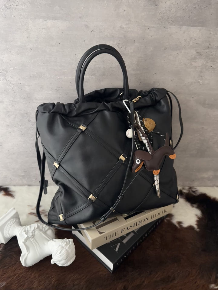 Ferragamo Leather Tote Bag 🖤｜Laptop-Friendly｜Top Handle &amp; Crossbody｜Distinctive Metal Details