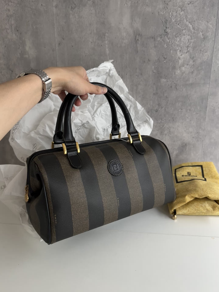 FENDI Vintage Striped Boston Bag – Iconic Zucca Canvas × Timeless Boxy Silhouette 🤎 Roomy, Rare & Highly Wanted