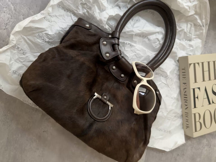 FERRAGAMO Salvatore Ferragamo Pony Hair Hobo – Signature Gancini Buckle 🐎 Sleek, Textured & Rare