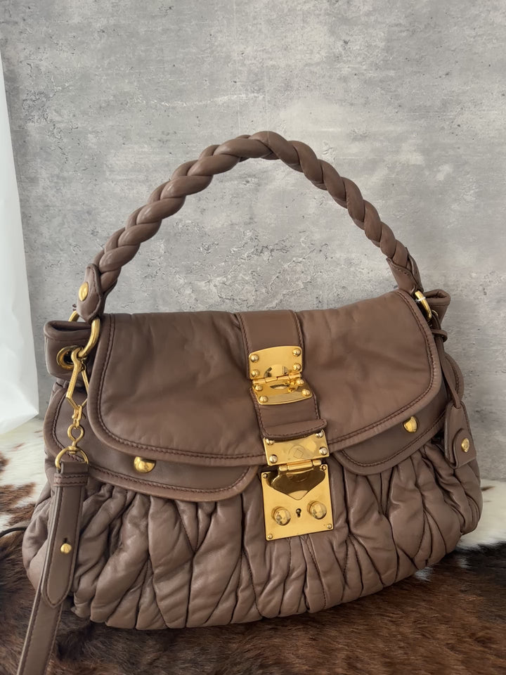 Miu Miu “Caramel Latte Soft Matelassé Hobo” ☕✨ | Ultra-Soft Lambskin with Original Strap