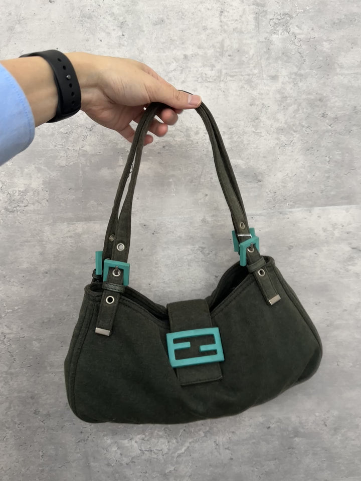 FENDI Wool Hobo Bag with Tiffany Blue Buckle 💚✨ Rare Color Accent
