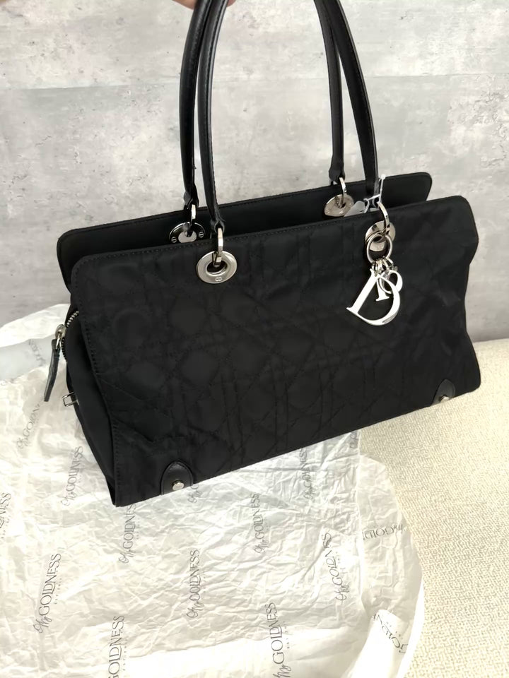 Christian Dior,Lady Dior Black Silver Nylon Baguette