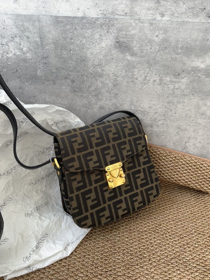 FENDI Zucca Monogram Mini Boxy Shoulder Bag 🤎｜Vintage Small Size with Gold Lock