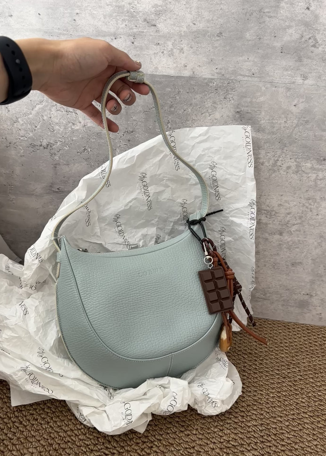 LOEWE Misty Blue Half-Moon Shoulder Bag 🩵｜Chic Structured Design