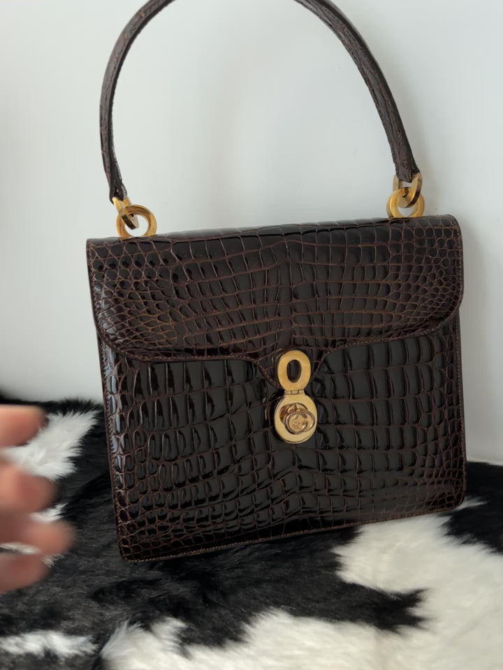 GUCCI Crocodile Leather GG Turn Lock Top Handle Bag｜Rare Exotic Skin Treasure × Elegant Deep Cocoa × Iconic GG Hardware 🤎🐊✨