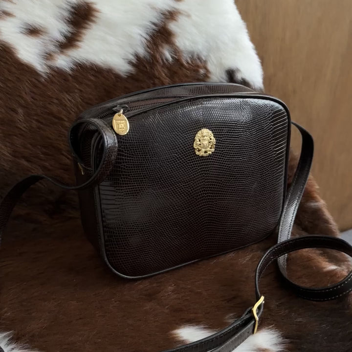 CELINE Vintage Lizard Leather Crossbody Bag 😻｜Rare Exotic Leather × Rich Chocolate Brown × Elegant Vintage Crest