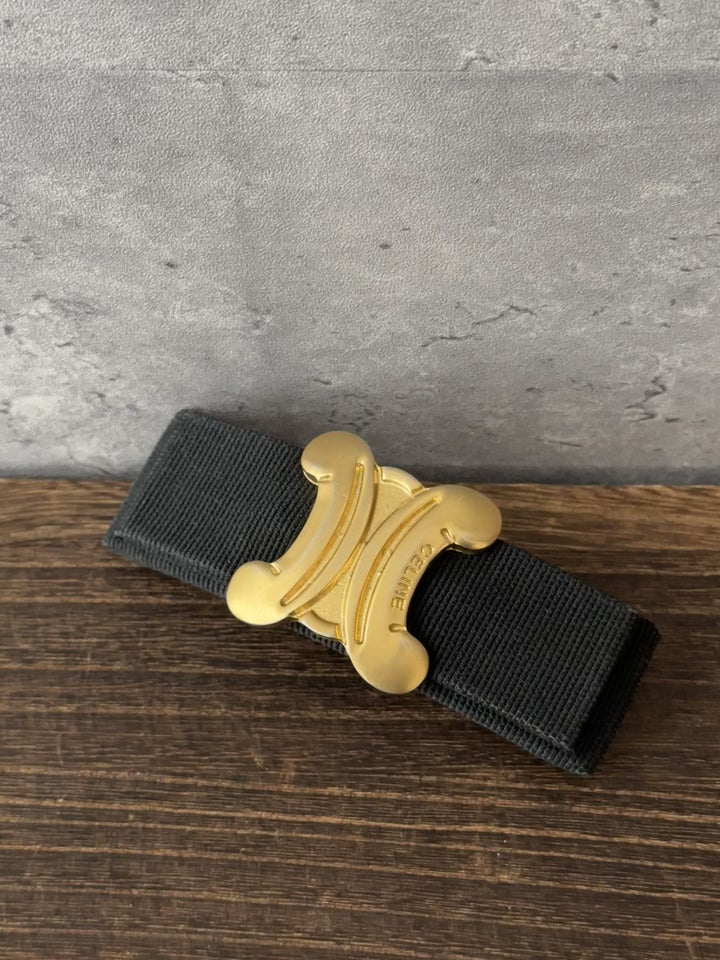 Celine Triomphe Bow Hair Clip 🖤✨｜Gold-Tone Triomphe × Black Grosgrain × Statement Design