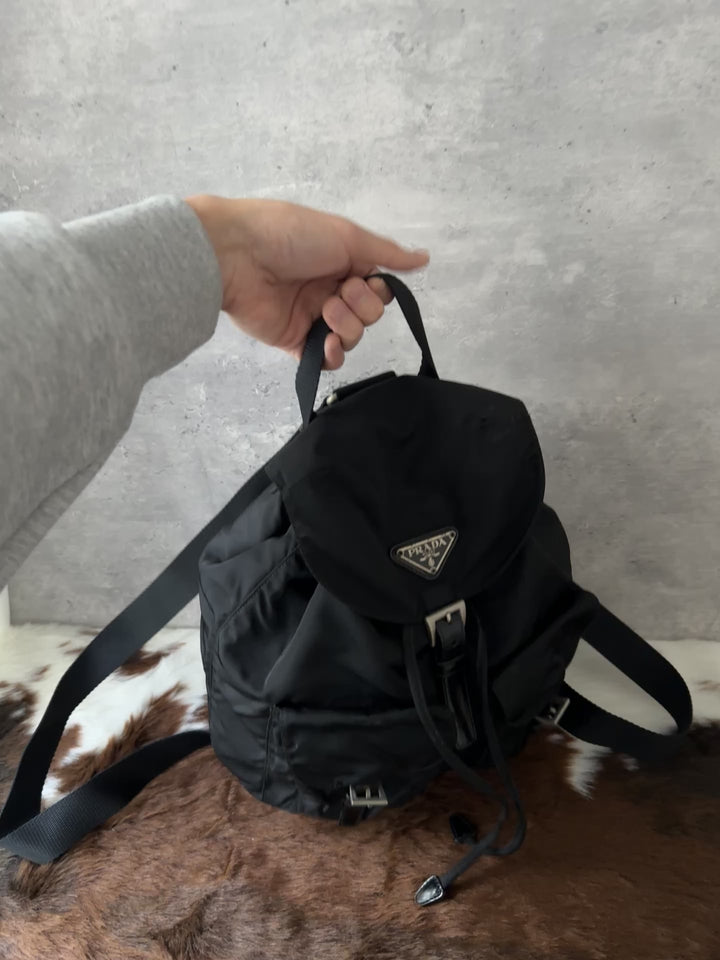 Prada “Classic Black Nylon Mini Backpack” 🖤✨ | Iconic Silver Hardware & Super Popular Size