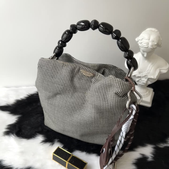 Dior Houndstooth Top Handle Bag 🤍🩶｜Chic Statement Handle × Classic Houndstooth × Convertible Crossbody Style