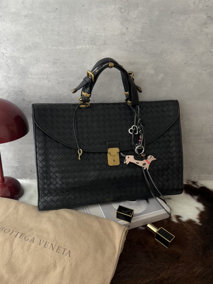 Bottega Veneta Intrecciato Briefcase 🖤｜Vintage Gold Hardware・Unisex Work Bag・Fits Laptop