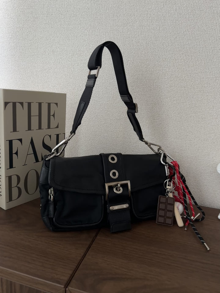 Prada Flap Hobo Bag 🖤✨ Nylon & Leather Mix