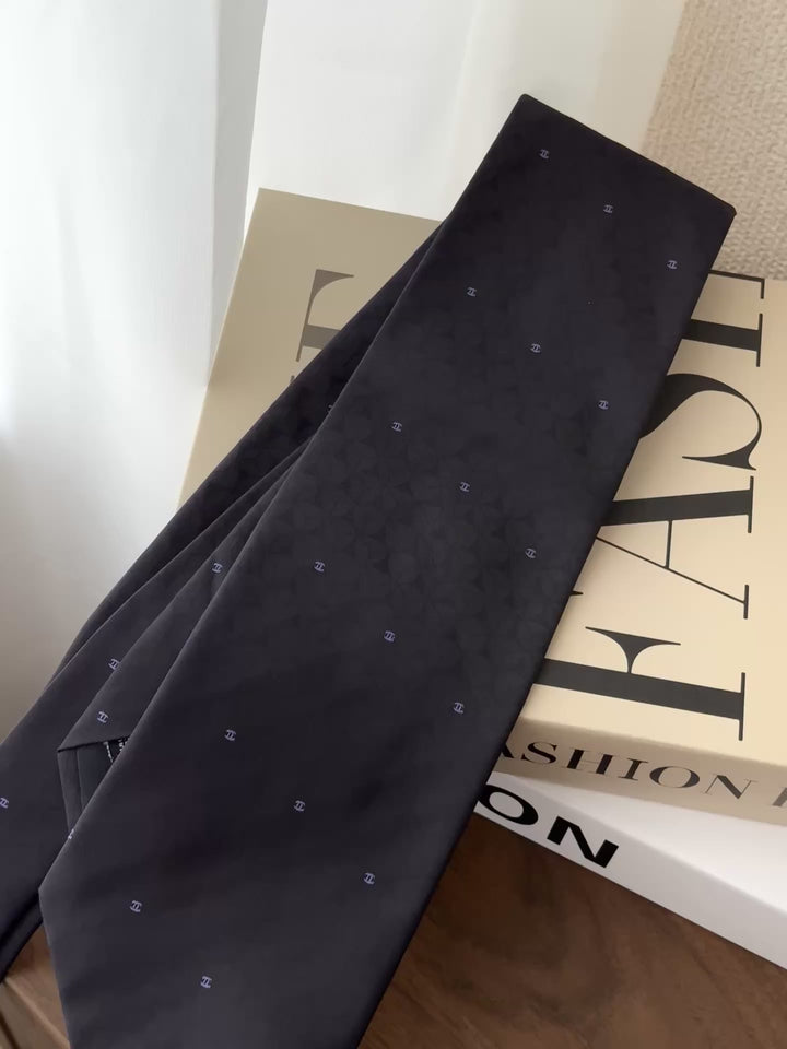 CHANEL Silk Tie 🖤💙 Subtle CC Monogram Elegance