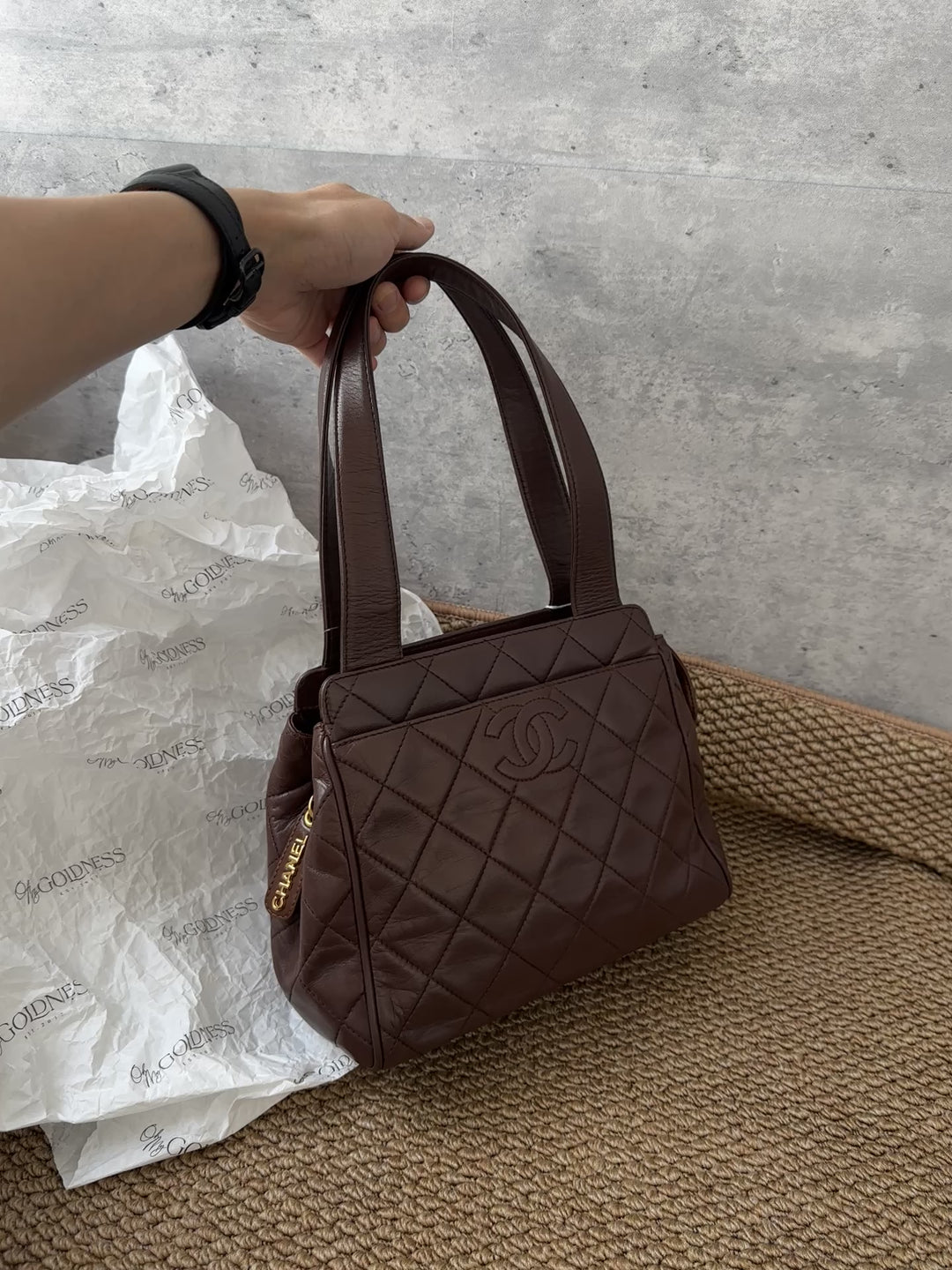 CHANEL Light Mocha Lambskin Small Tote – With Sticker 🥐