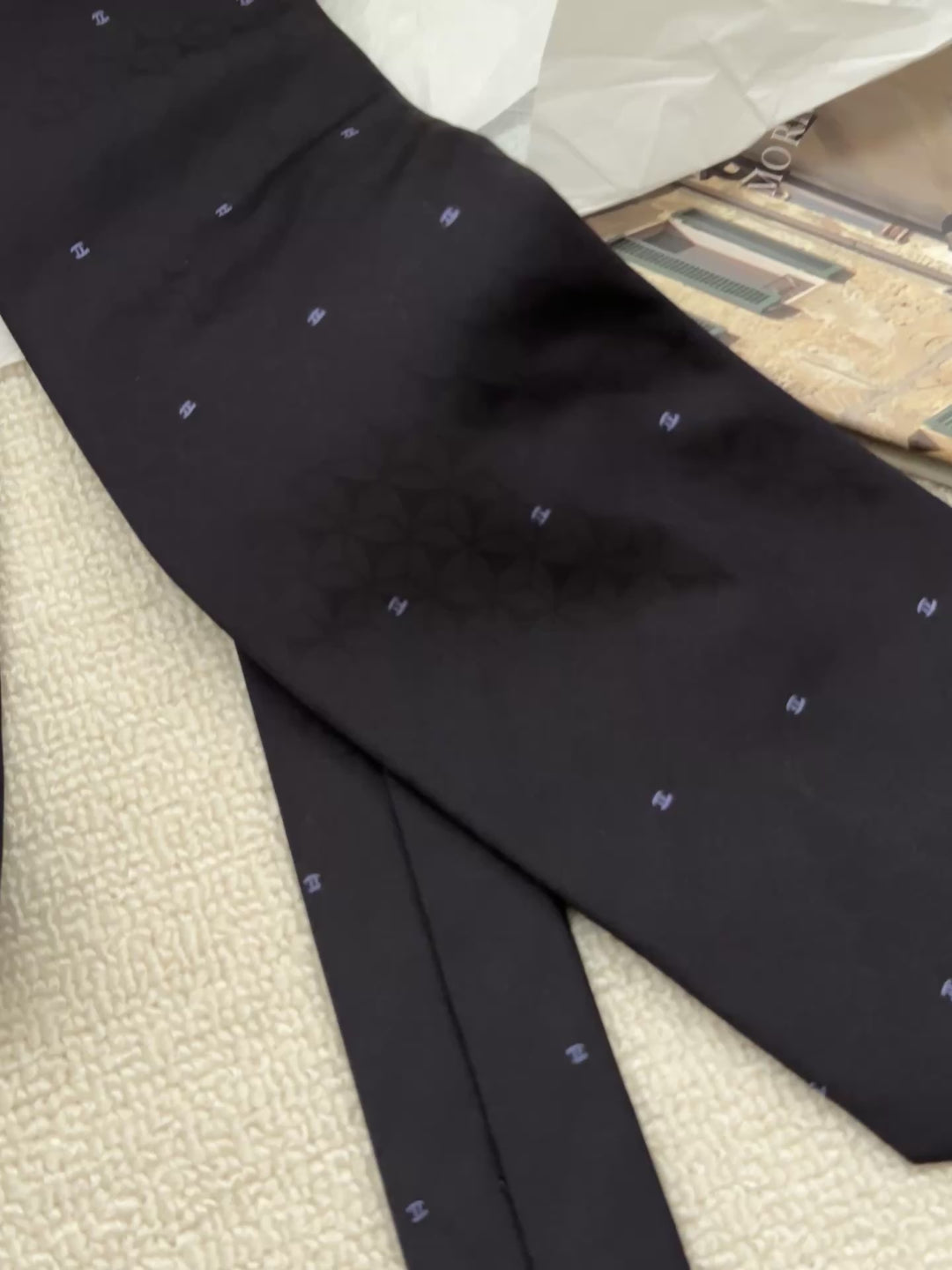 CHANEL Silk Tie 🖤💙 Subtle CC Monogram Elegance