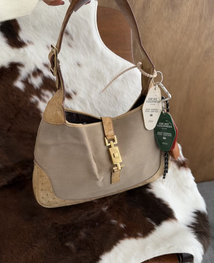 Gucci Jackie Ostrich-Trim Hobo Bag 🤎｜Rare Exotic Patchwork × Iconic Jackie Clasp × GG Logo Lining