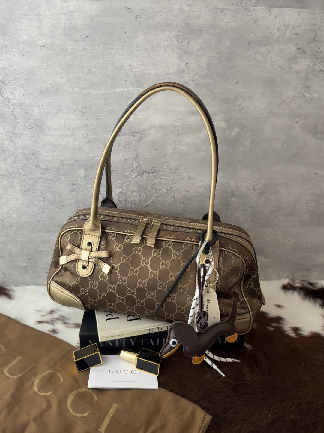 GUCCI GG Monogram Baguette Bag 🥖🤎｜GG Monogram × Champagne Gold Leather × Full Set
