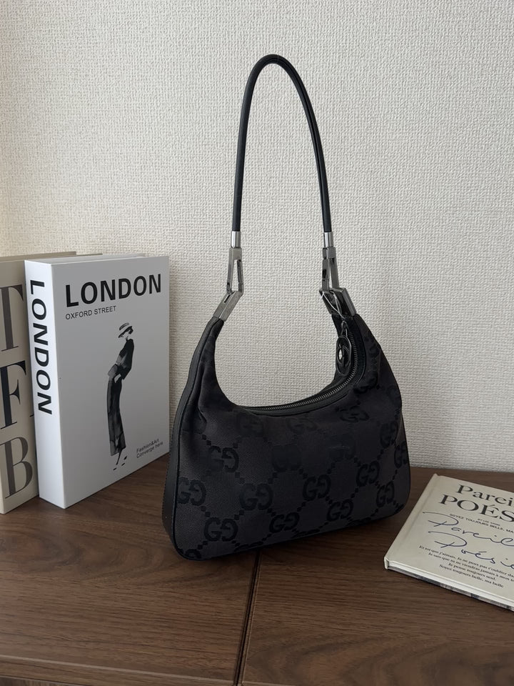 Gucci GG Monogram Hobo Bag 🖤✨ Canvas & Leather Mix