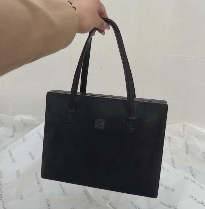 LOEWE Black Suede Museum Tote｜Special Edition Structured Handbag with Dual Top Handles 🖤✨ Collector’s Must-Have
