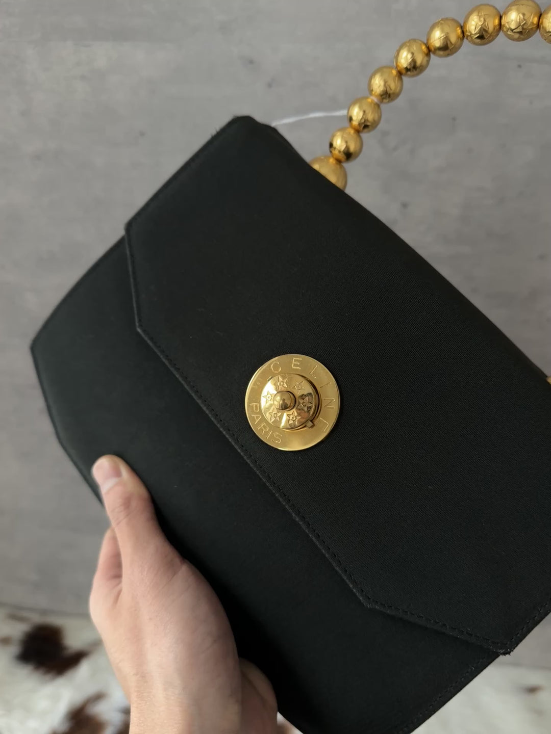 CELINE ✨ Satin Beaded-Handle Kelly Bag｜Opulent Gold Details × Iconic Red Interior × Rare Vintage Find