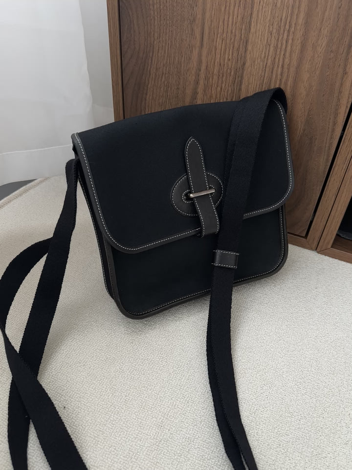HERMÈS Canvas & Leather Messenger Bag – Rare Black Edition 🖤✨