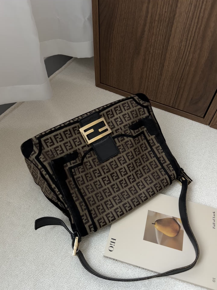 "Fendi Gold Buckle Mamaa 🖤✨ Rare Velvet Trim Edition