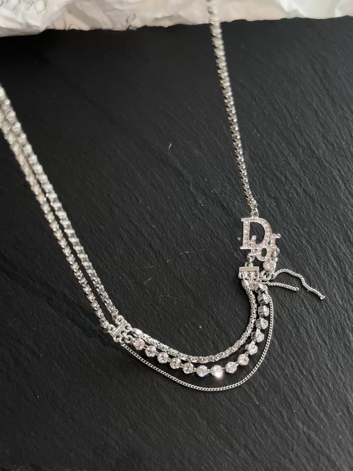 Dior Crystal Multi-Layer Necklace ✨｜Glamorous Sparkle &amp; Effortless Layering