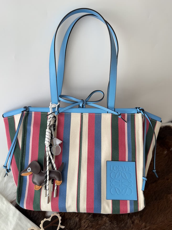 LOEWE Colorblock Striped Tote Bag 💙｜Full Set × Striped Canvas × Laptop-Friendly