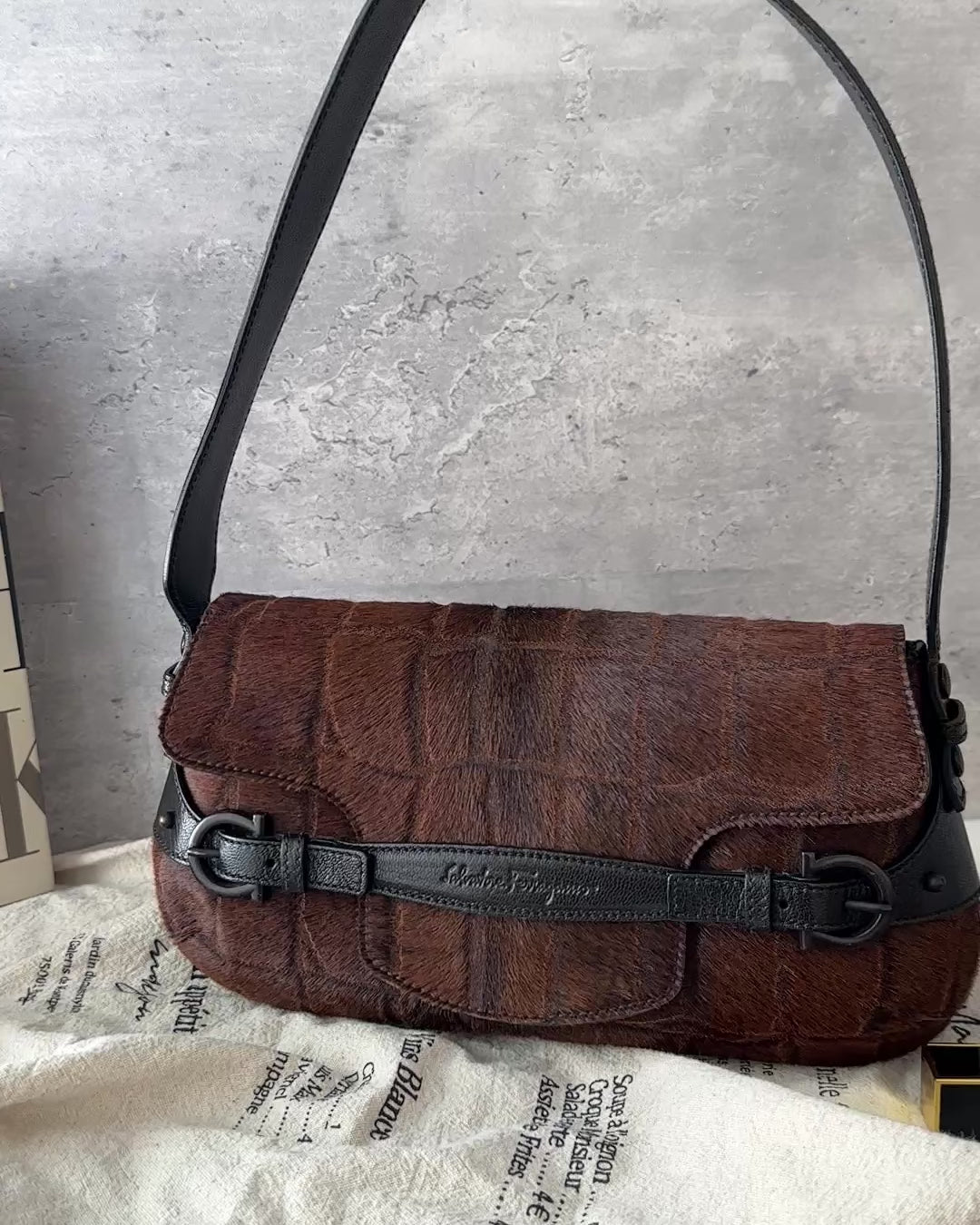 Ferragamo Pony Hair Shoulder Bag 🤎｜Luxurious Pony Hair Texture × Warm Tonal Depth × Vintage Chic Appeal