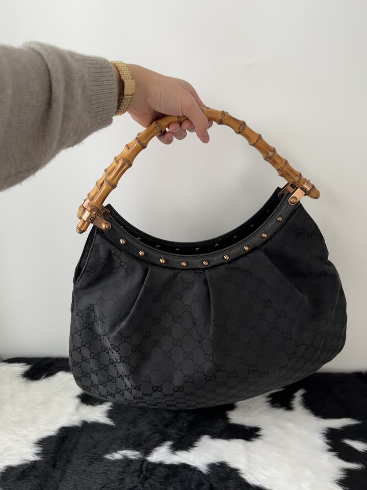GUCCI Bamboo Hobo Bag 🖤｜Rare Large Bamboo Handle × Iconic GG Canvas × Spacious Interior