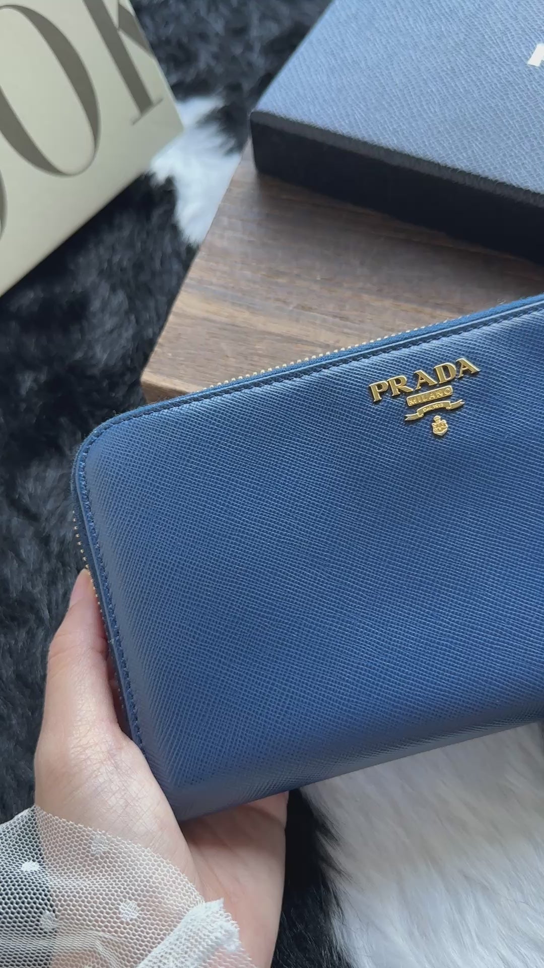 Prada Saffiano Zip-Around Long Wallet 💙｜Gem Blue × Contrast Interior × Full Set