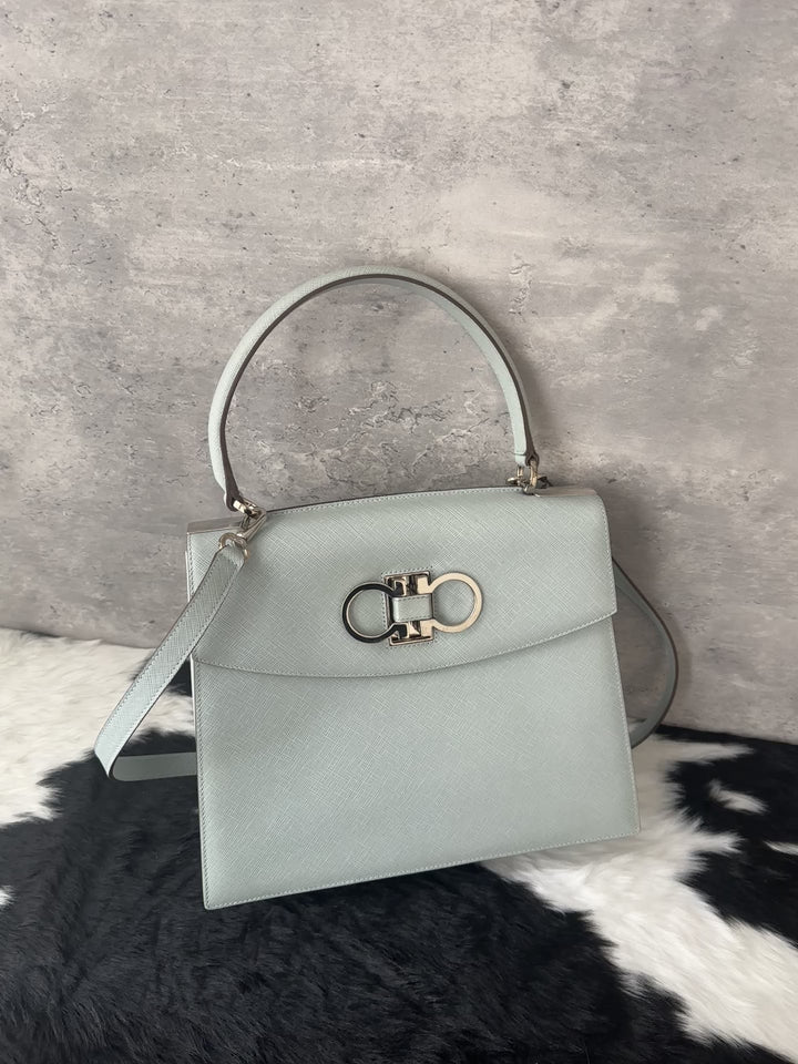 Salvatore Ferragamo Double Gancini Kelly Bag 🩵✨｜Structured Elegance, Durable Leather, Timeless Versatility
