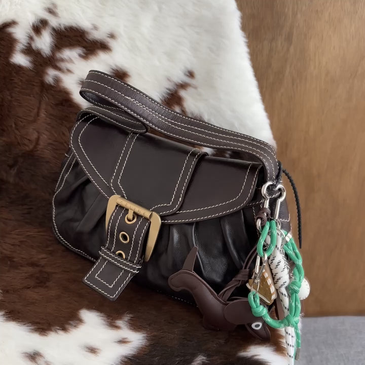 CELINE Leather Hobo Bag 🤎｜Rich Chocolate Leather × Contrast Stitching × Soft Relaxed Silhouette