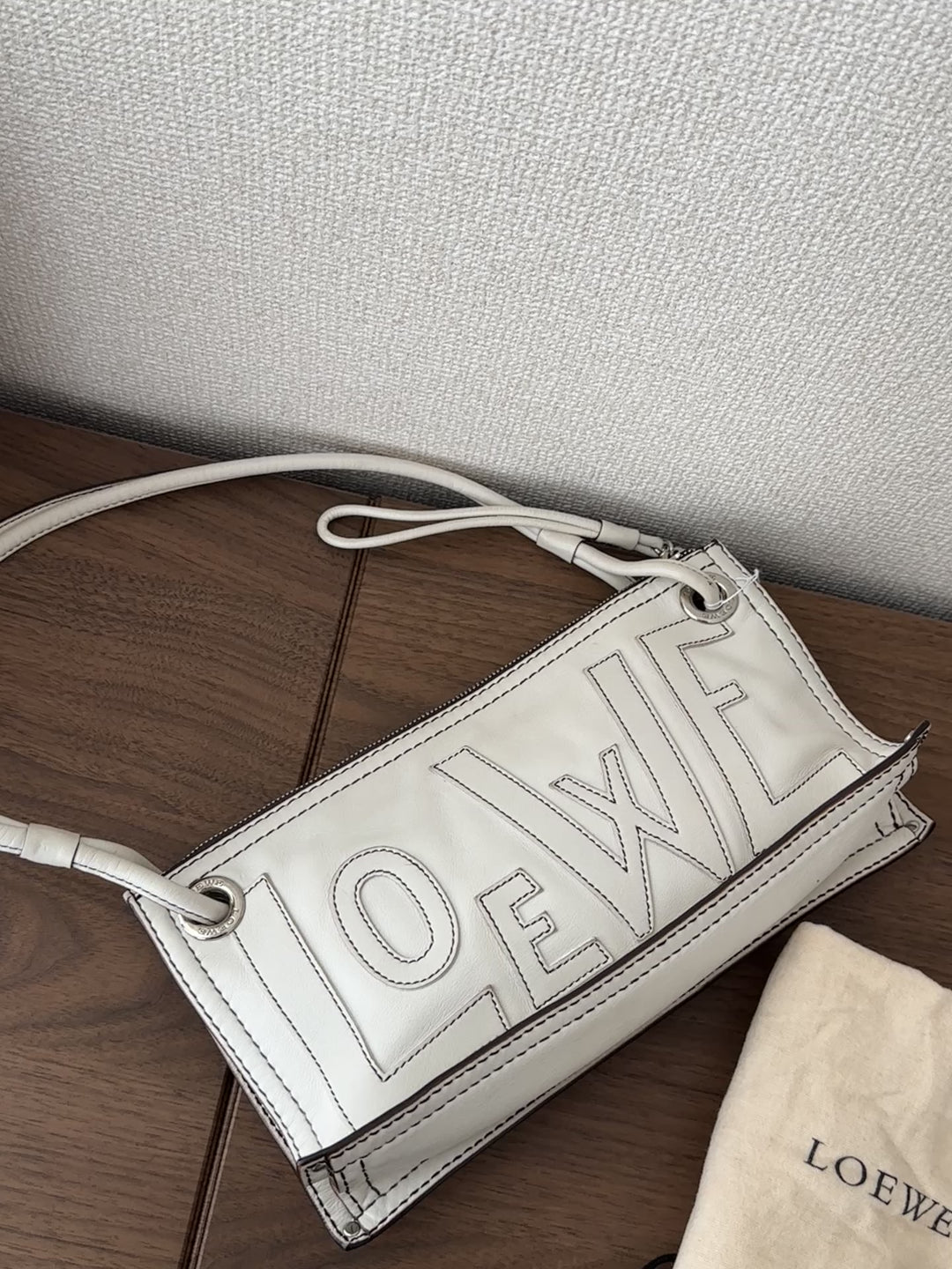 Loewe Double Faced Shoulder Bag – White with Contrast Stitching 🤍✨