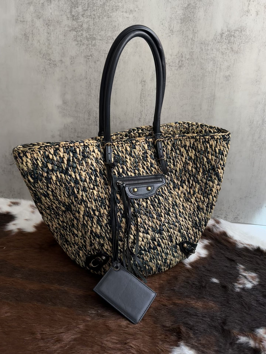 Balenciaga Raffia Motorcycle Tote 🖤🧺 | Edgy Meets Summer Chic