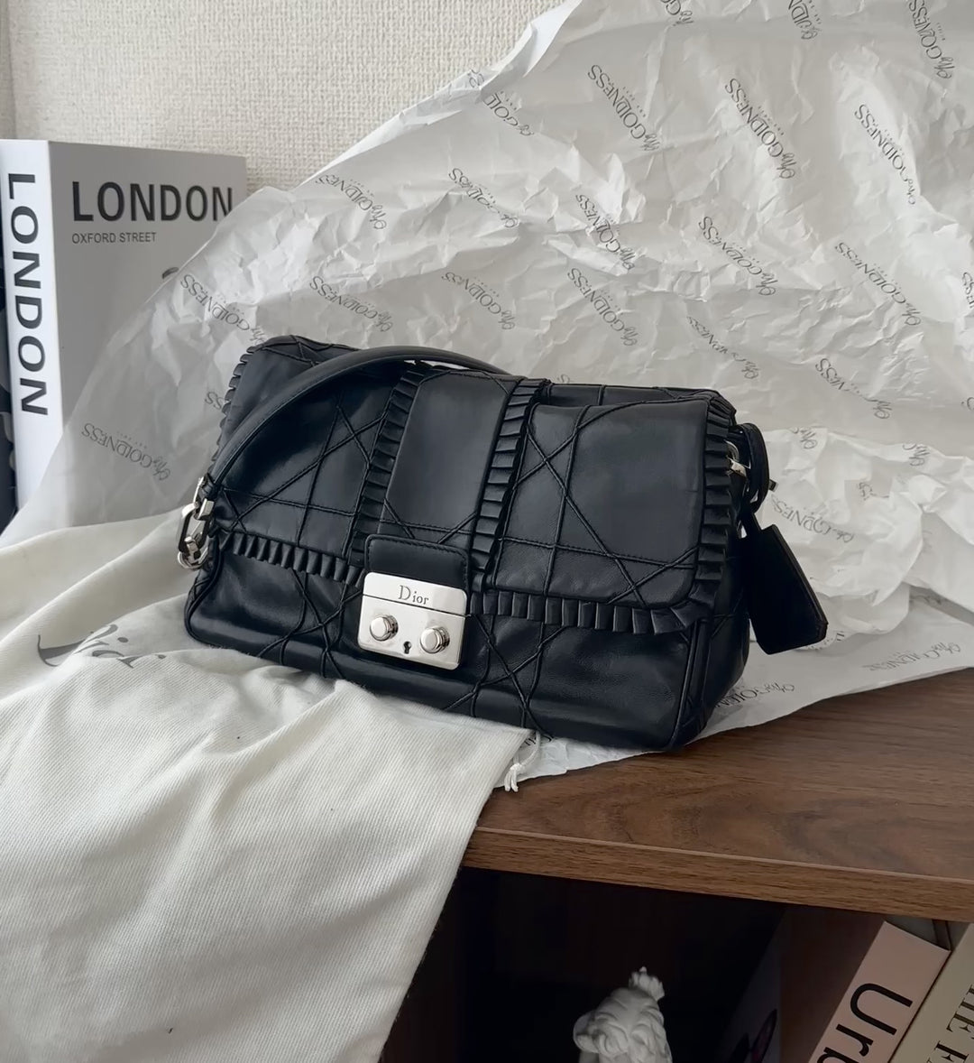 DIOR Cannage Chain Hobo Bag（Black × Silver Hardware, Small Size）｜Rare Vintage Find 🖤✨