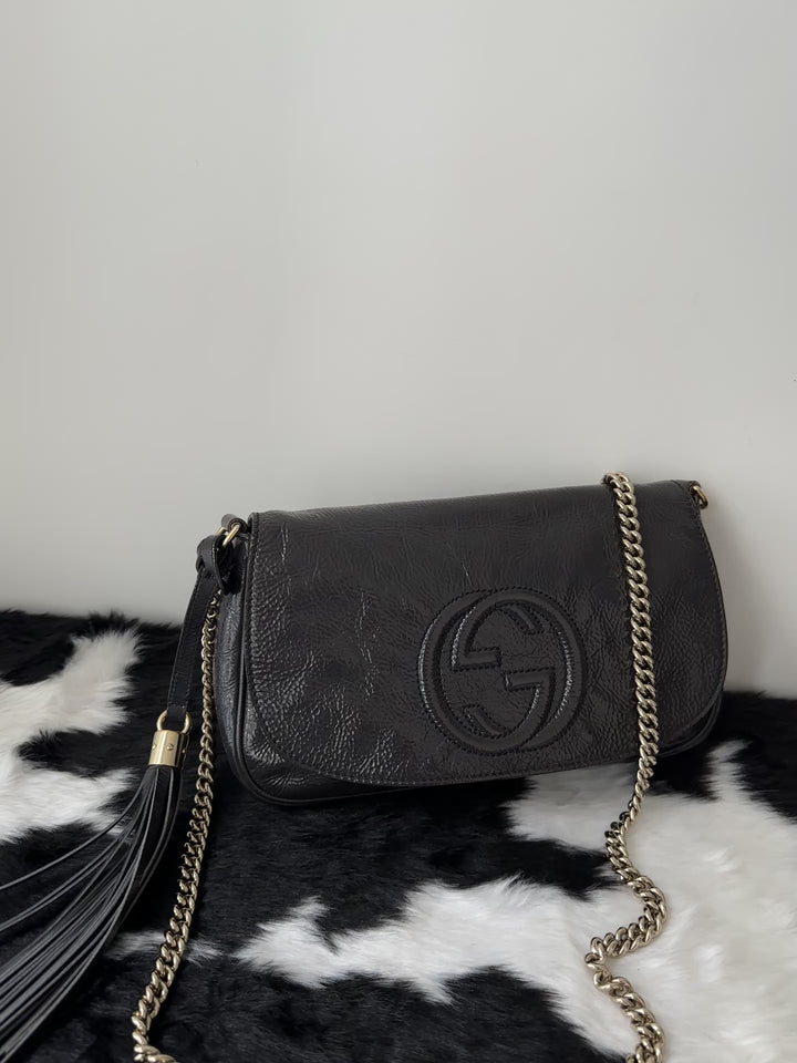 GUCCI 🖤 Leather Tassel Chain Bag｜Glossy Waxed Leather × Chic Chain Detail × Effortless Day-to-Night Style
