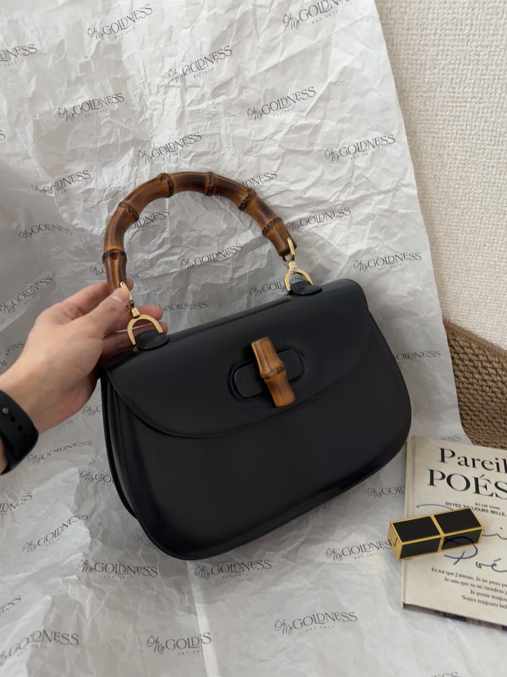 Gucci Bamboo Box Leather Handbag — Black 🖤✨ Vintage Collector’s Piece