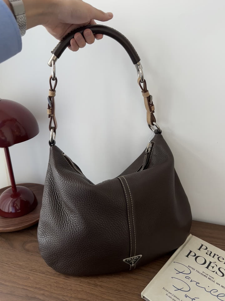 Prada Chocolate Brown Hobo 🍫 | Everyday Sophistication in Pebbled Leather