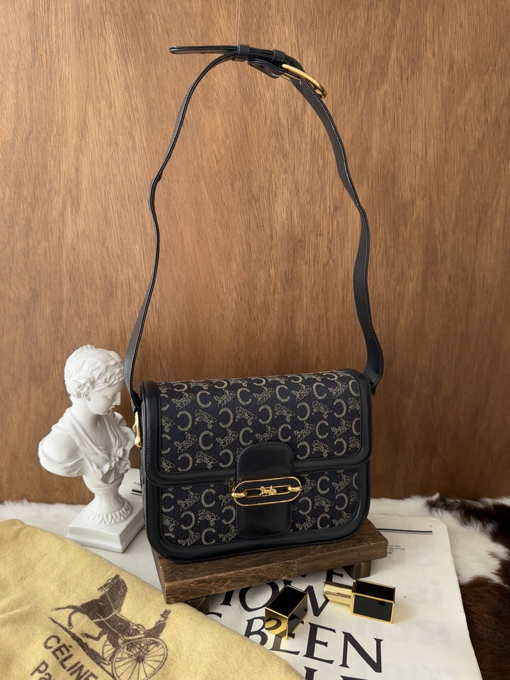 CELINE Vintage Macadam Carriage Buckle Shoulder Bag 💙✨