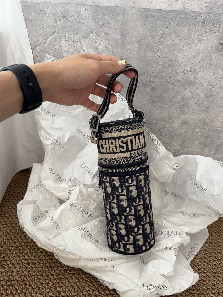 Dior Oblique Embroidery Cylinder Pouch｜Vintage Mini Barrel Bag