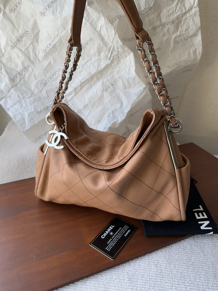 CHANEL Soft Leather Hobo Bag – Thai Milk Tea Brown 🤎 Full Set Included