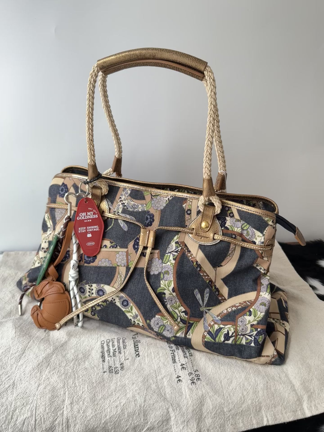 Ferragamo Denim Floral Tote Bag 💙✨｜Denim Patchwork・Floral Print・Large Capacity