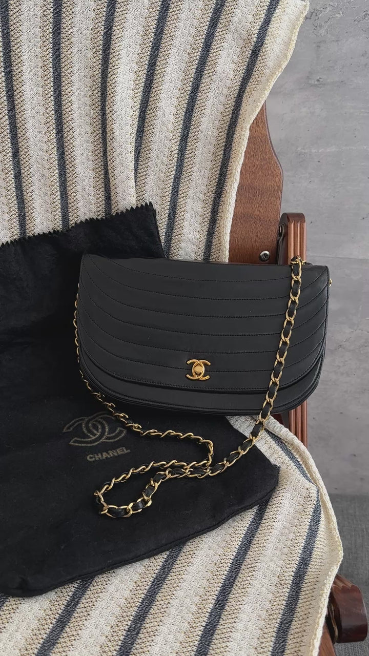 Chanel Vintage Black & Gold Half-Moon CF Flap Chain Bag