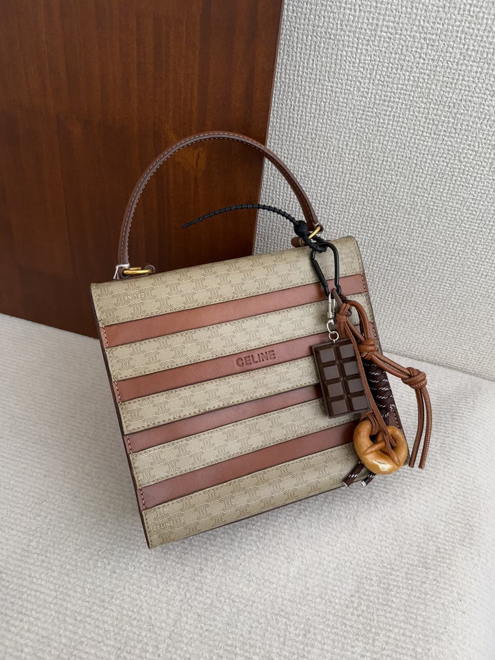 CELINE Two-Tone Macadam Kelly Bag｜Vintage Monogram × Leather Stripes 🤎 Versatile & Unique
