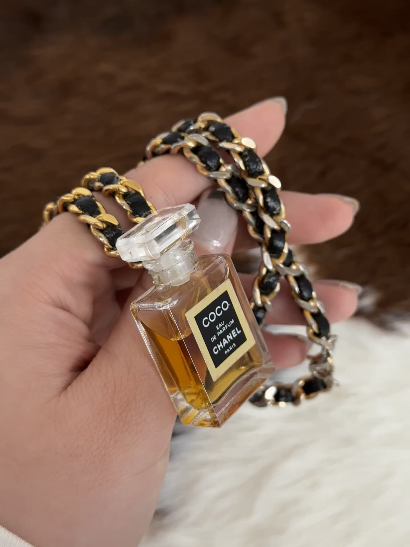 Chanel “Coco Perfume Bottle Leather Chain Necklace