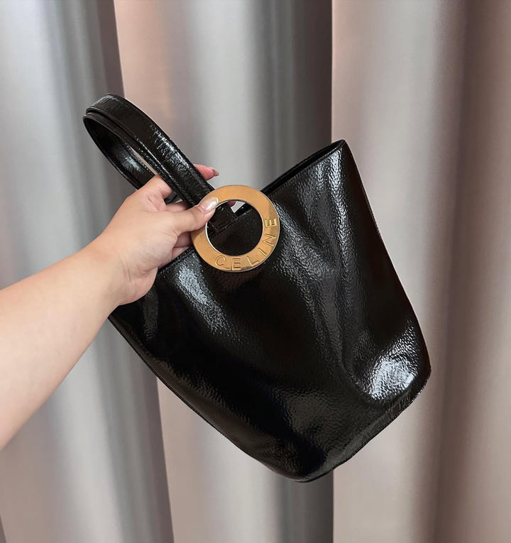 CELINE Black Leather Large Ring Bucket Bag（Small Size）｜Iconic Minimalism with a Sculptural Edge 🖤✨